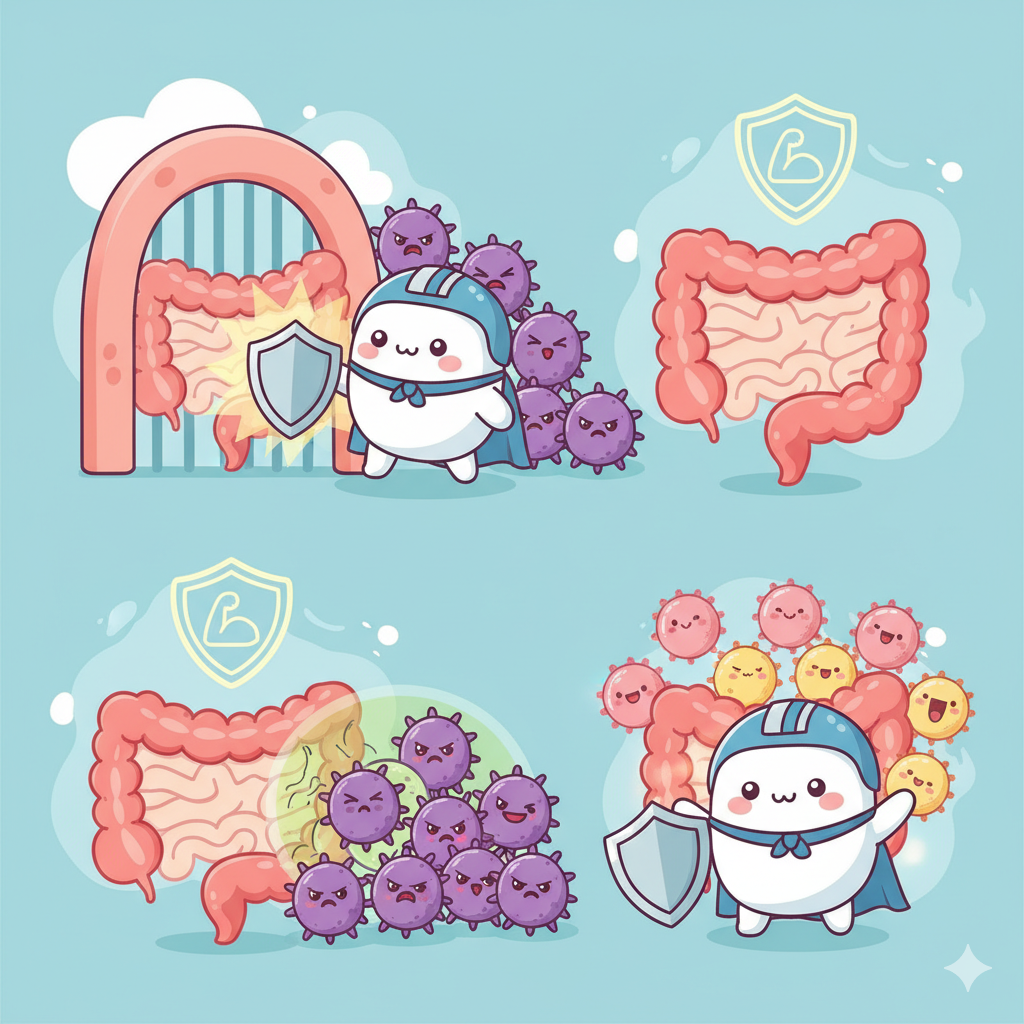 益生菌就像嬰兒及兒童腸道的守門員，幫忙打擊壞菌，讓壞菌難以生存，降低免疫系統遭受到壞菌的破壞，建立健康腸道，讓消化更順、免疫更強。