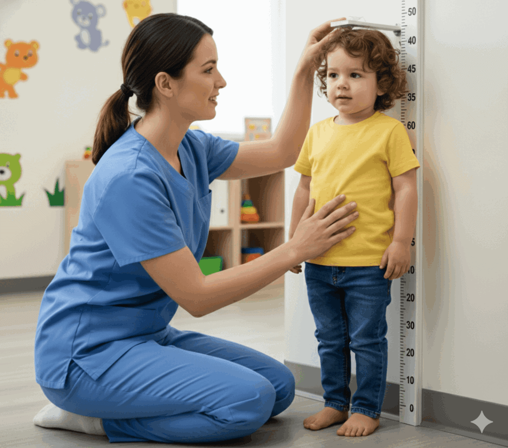 護士測量小孩身高